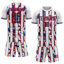 Загрузить изображение в средство просмотра галереи, Custom White Red-Royal Camo Stripe Sports Sublimation Soccer Uniform Jersey
