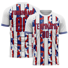 Загрузить изображение в средство просмотра галереи, Custom White Red-Royal Camo Stripe Sports Sublimation Soccer Uniform Jersey