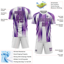 Загрузить изображение в средство просмотра галереи, Custom White Medium Purple-Black Diagonal Stripe Sports Sublimation Soccer Uniform Jersey