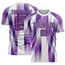 Загрузить изображение в средство просмотра галереи, Custom White Medium Purple-Black Diagonal Stripe Sports Sublimation Soccer Uniform Jersey