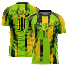 Laden Sie das Bild in den Galerie-Viewer, Custom Neon Green Black-Yellow Diagonal Stripe Sports Sublimation Soccer Uniform Jersey