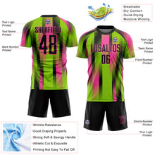 Laden Sie das Bild in den Galerie-Viewer, Custom Neon Green Black-Pink Diagonal Stripe Sports Sublimation Soccer Uniform Jersey