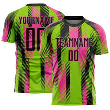 Laden Sie das Bild in den Galerie-Viewer, Custom Neon Green Black-Pink Diagonal Stripe Sports Sublimation Soccer Uniform Jersey