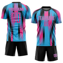 Laden Sie das Bild in den Galerie-Viewer, Custom Sky Blue Pink-Black Diagonal Stripe Sports Sublimation Soccer Uniform Jersey