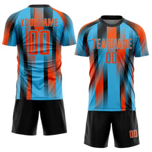 Загрузить изображение в средство просмотра галереи, Custom Sky Blue Orange-Black Diagonal Stripe Sports Sublimation Soccer Uniform Jersey