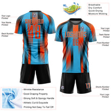Загрузить изображение в средство просмотра галереи, Custom Sky Blue Orange-Black Diagonal Stripe Sports Sublimation Soccer Uniform Jersey