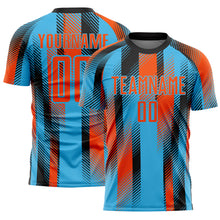 Загрузить изображение в средство просмотра галереи, Custom Sky Blue Orange-Black Diagonal Stripe Sports Sublimation Soccer Uniform Jersey