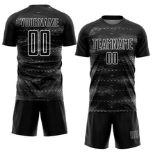 Load image into Gallery viewer, Custom Black White Streamline Wave Cyberpunk Neon Tech Sports Sublimation Soccer Uniform Jersey