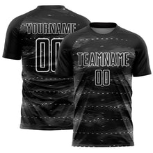 Load image into Gallery viewer, Custom Black White Streamline Wave Cyberpunk Neon Tech Sports Sublimation Soccer Uniform Jersey