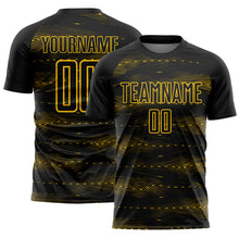 Charger l'image dans la galerie, Custom Black Yellow Streamline Wave Cyberpunk Neon Tech Sports Sublimation Soccer Uniform Jersey