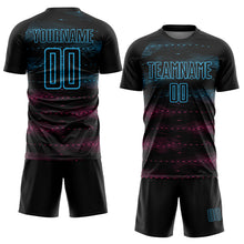 Load image into Gallery viewer, Custom Black Sky Blue-Pink Streamline Wave Cyberpunk Neon Tech Sports Sublimation Soccer Uniform Jersey