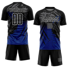 Charger l'image dans la galerie, Custom Black White-Royal Gradient Claw Mark Splatter Sports Sublimation Soccer Uniform Jersey