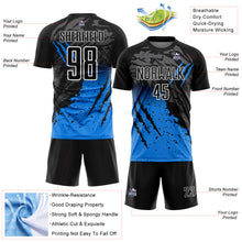 Загрузить изображение в средство просмотра галереи, Custom Black White-Powder Blue Gradient Claw Mark Splatter Sports Sublimation Soccer Uniform Jersey