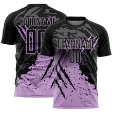 Load image into Gallery viewer, Custom Black Light Purple Gradient Claw Mark Splatter Sports Sublimation Soccer Uniform Jersey