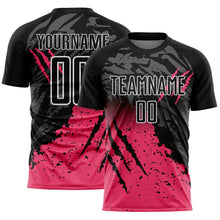 Загрузить изображение в средство просмотра галереи, Custom Black White-Neon Pink Gradient Claw Mark Splatter Sports Sublimation Soccer Uniform Jersey