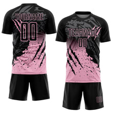 Загрузить изображение в средство просмотра галереи, Custom Black Light Pink Gradient Claw Mark Splatter Sports Sublimation Soccer Uniform Jersey