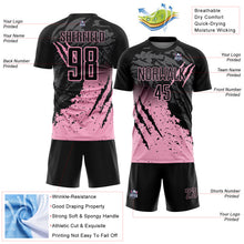 Загрузить изображение в средство просмотра галереи, Custom Black Light Pink Gradient Claw Mark Splatter Sports Sublimation Soccer Uniform Jersey