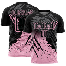 Загрузить изображение в средство просмотра галереи, Custom Black Light Pink Gradient Claw Mark Splatter Sports Sublimation Soccer Uniform Jersey