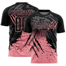 Load image into Gallery viewer, Custom Black Medium Pink Gradient Claw Mark Splatter Sports Sublimation Soccer Uniform Jersey