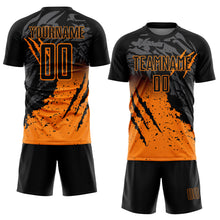 Load image into Gallery viewer, Custom Black Bay Orange Gradient Claw Mark Splatter Sports Sublimation Soccer Uniform Jersey