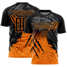 Load image into Gallery viewer, Custom Black Bay Orange Gradient Claw Mark Splatter Sports Sublimation Soccer Uniform Jersey