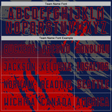 Load image into Gallery viewer, Custom Navy Red Gradient Claw Mark Splatter Sports Sublimation Soccer Uniform Jersey