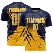 Load image into Gallery viewer, Custom Navy Gold-White Gradient Claw Mark Splatter Sports Sublimation Soccer Uniform Jersey