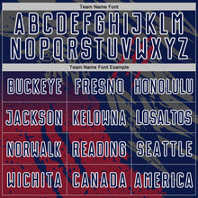 Load image into Gallery viewer, Custom Navy White-Crimson Gradient Claw Mark Splatter Sports Sublimation Soccer Uniform Jersey