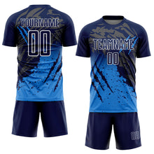 Charger l'image dans la galerie, Custom Navy White-Powder Blue Gradient Claw Mark Splatter Sports Sublimation Soccer Uniform Jersey