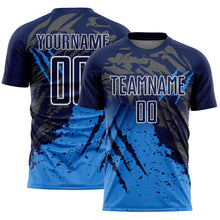 Charger l'image dans la galerie, Custom Navy White-Powder Blue Gradient Claw Mark Splatter Sports Sublimation Soccer Uniform Jersey