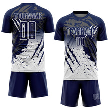Load image into Gallery viewer, Custom Navy White Gradient Claw Mark Splatter Sports Sublimation Soccer Uniform Jersey