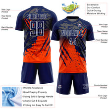 Load image into Gallery viewer, Custom Navy White-Orange Gradient Claw Mark Splatter Sports Sublimation Soccer Uniform Jersey