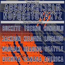 Load image into Gallery viewer, Custom Navy White-Orange Gradient Claw Mark Splatter Sports Sublimation Soccer Uniform Jersey