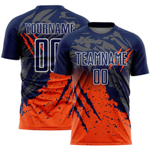 Load image into Gallery viewer, Custom Navy White-Orange Gradient Claw Mark Splatter Sports Sublimation Soccer Uniform Jersey