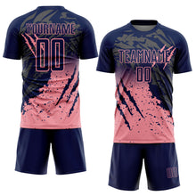 Charger l'image dans la galerie, Custom Navy Medium Pink Gradient Claw Mark Splatter Sports Sublimation Soccer Uniform Jersey