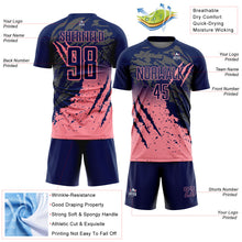 Charger l'image dans la galerie, Custom Navy Medium Pink Gradient Claw Mark Splatter Sports Sublimation Soccer Uniform Jersey