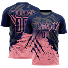 Charger l'image dans la galerie, Custom Navy Medium Pink Gradient Claw Mark Splatter Sports Sublimation Soccer Uniform Jersey