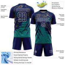 Load image into Gallery viewer, Custom Navy White-Teal Gradient Claw Mark Splatter Sports Sublimation Soccer Uniform Jersey