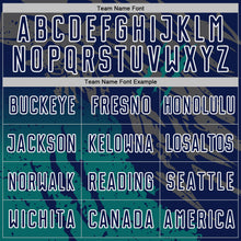 Load image into Gallery viewer, Custom Navy White-Teal Gradient Claw Mark Splatter Sports Sublimation Soccer Uniform Jersey