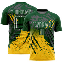 Charger l'image dans la galerie, Custom Green White-Yellow Gradient Claw Mark Splatter Sports Sublimation Soccer Uniform Jersey