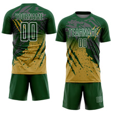 Charger l'image dans la galerie, Custom Green White-Old Gold Gradient Claw Mark Splatter Sports Sublimation Soccer Uniform Jersey