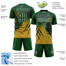 Charger l'image dans la galerie, Custom Green White-Old Gold Gradient Claw Mark Splatter Sports Sublimation Soccer Uniform Jersey