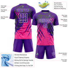 Загрузить изображение в средство просмотра галереи, Custom Purple White-Pink Gradient Claw Mark Splatter Sports Sublimation Soccer Uniform Jersey