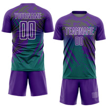 Загрузить изображение в средство просмотра галереи, Custom Purple White-Teal Gradient Claw Mark Splatter Sports Sublimation Soccer Uniform Jersey