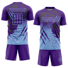 Загрузить изображение в средство просмотра галереи, Custom Purple Light Blue Gradient Claw Mark Splatter Sports Sublimation Soccer Uniform Jersey