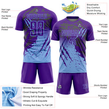 Загрузить изображение в средство просмотра галереи, Custom Purple Light Blue Gradient Claw Mark Splatter Sports Sublimation Soccer Uniform Jersey