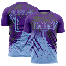 Загрузить изображение в средство просмотра галереи, Custom Purple Light Blue Gradient Claw Mark Splatter Sports Sublimation Soccer Uniform Jersey