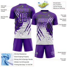 Загрузить изображение в средство просмотра галереи, Custom Purple White Gradient Claw Mark Splatter Sports Sublimation Soccer Uniform Jersey