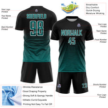 Load image into Gallery viewer, Custom Black Teal-White Gradient Wave Line Sports Sublimation Soccer Uniform Jersey