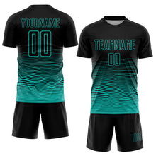Загрузить изображение в средство просмотра галереи, Custom Black Aqua Gradient Wave Line Sports Sublimation Soccer Uniform Jersey